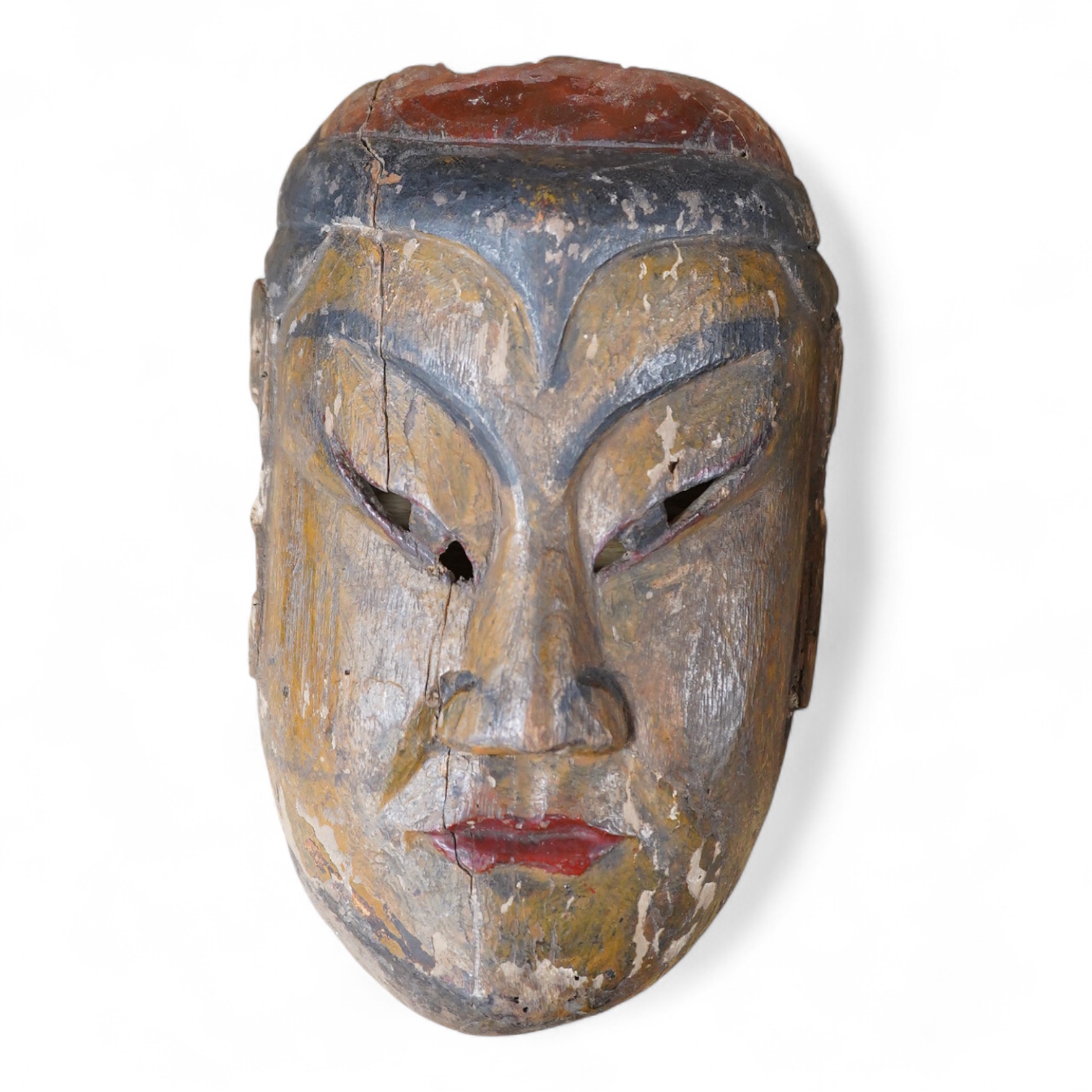 A Japanese Edo period polychrome wood noh mask, probably 16th century, 23cm high